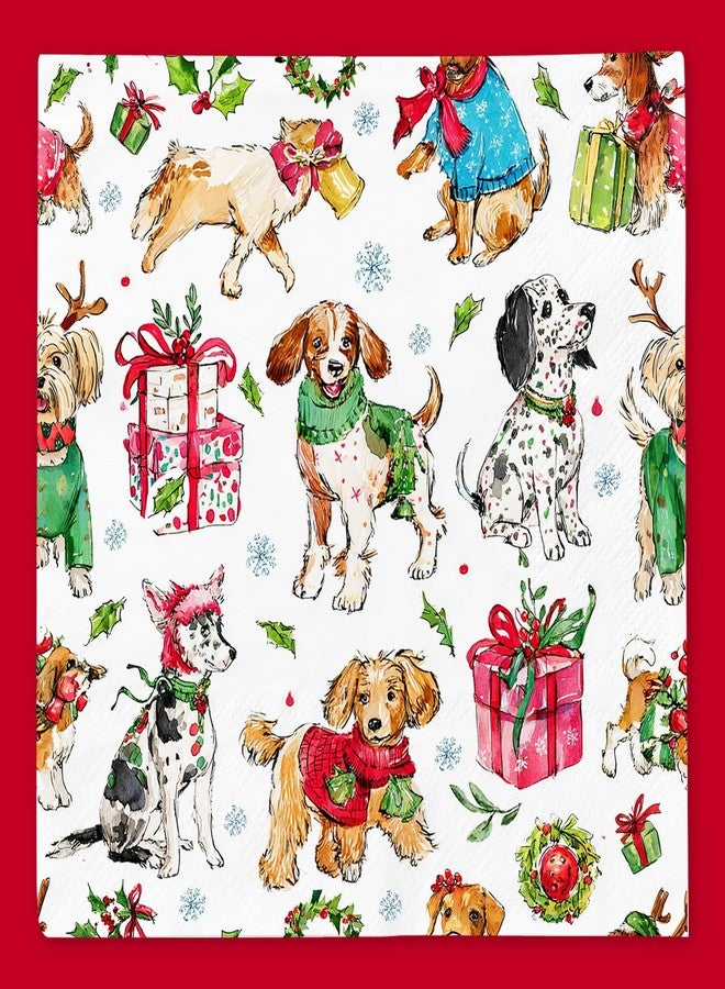 وولاين مجموعة مناديل ورقية لعيد الميلاد من والين، ٥٠ قطعة، للاستخدام مرة واحدة، بتصميم جرو كلب عتيق، مثالية لحفلات الغداء والعشاء الشتوية. - Image 1